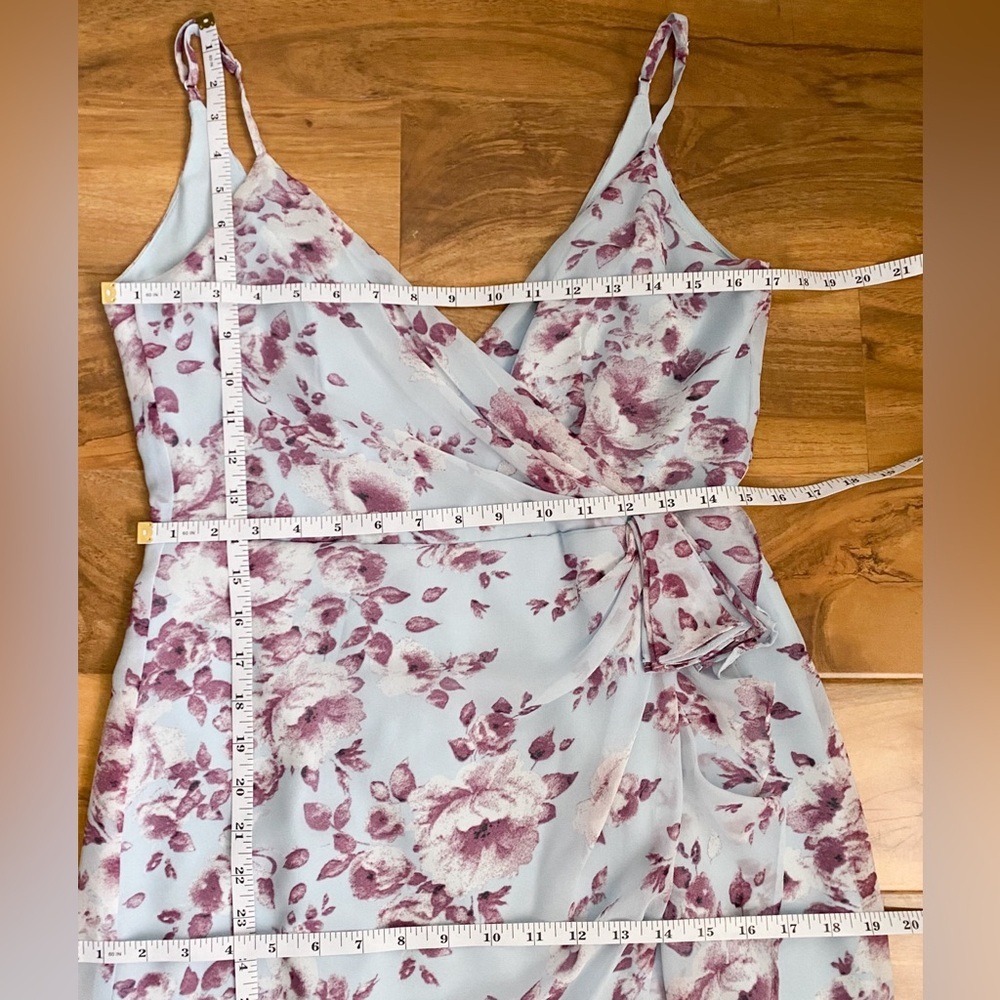 Bardot Floral Mermaid Midi Dress Faux Wrap Blue Burgundy Wedding Guest Fairy M - Picture 8 of 10
